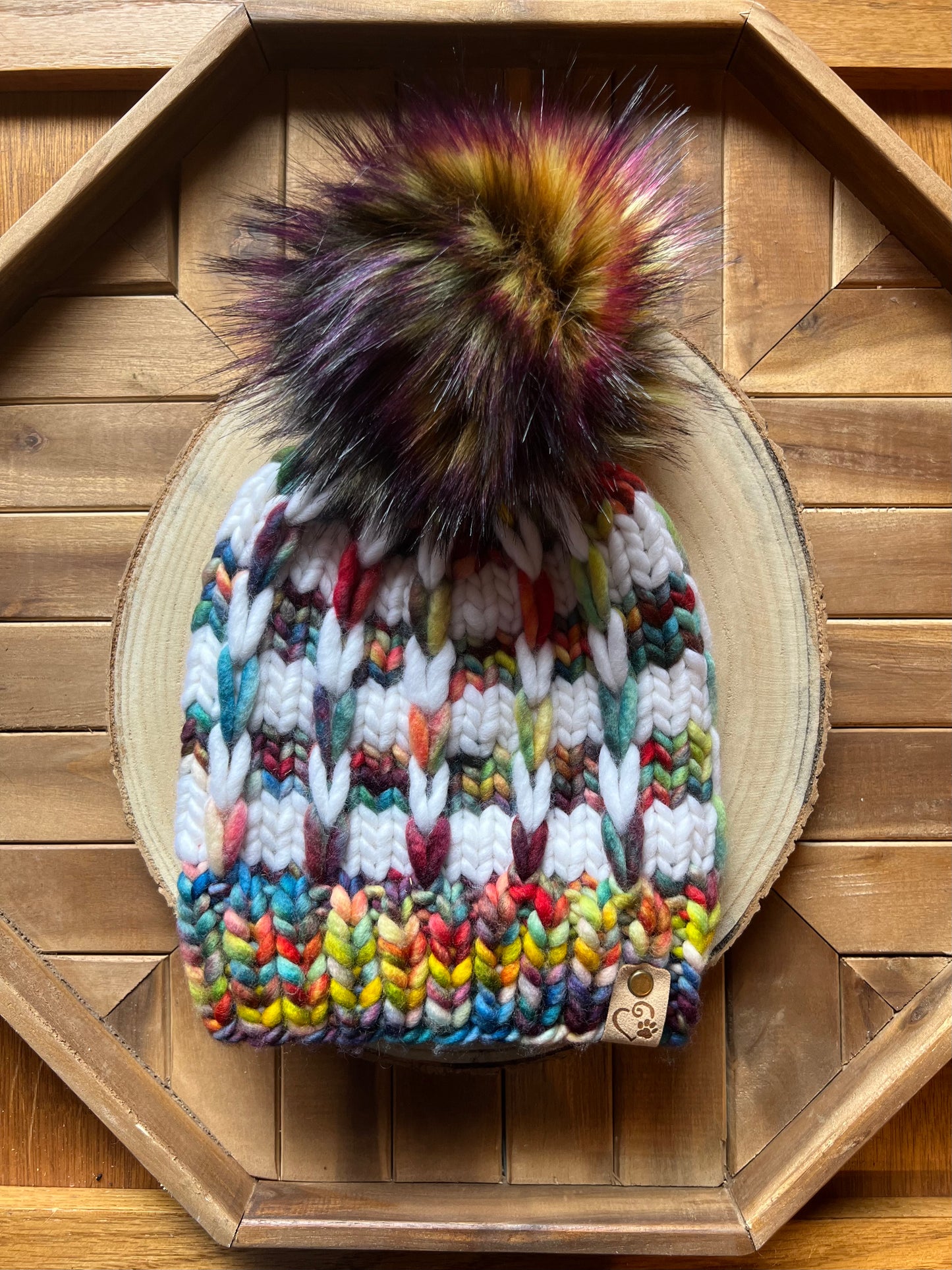 Merino wool hat w/ removable faux fur pom