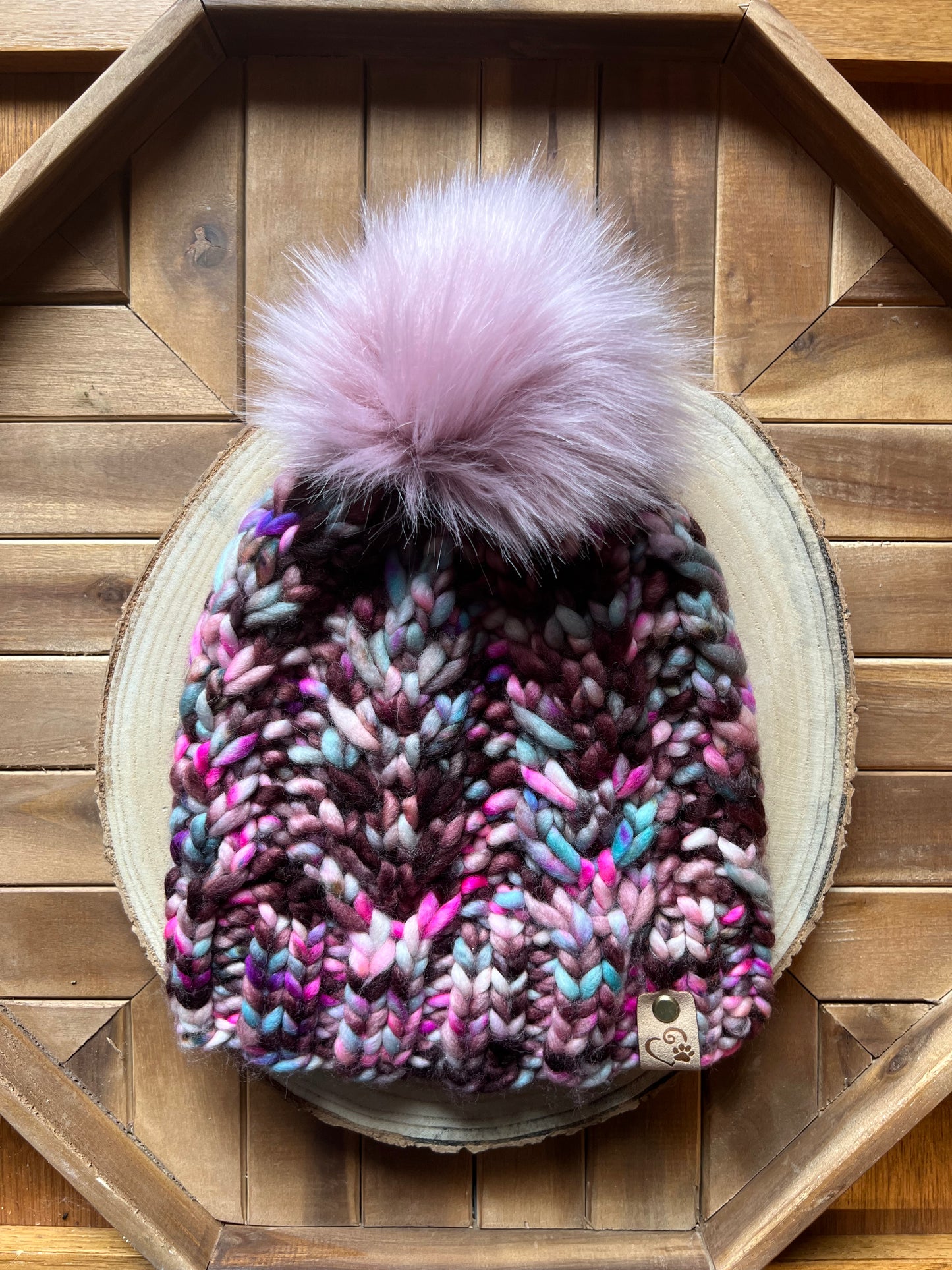 Merino wool hat w/ removable faux fur pom