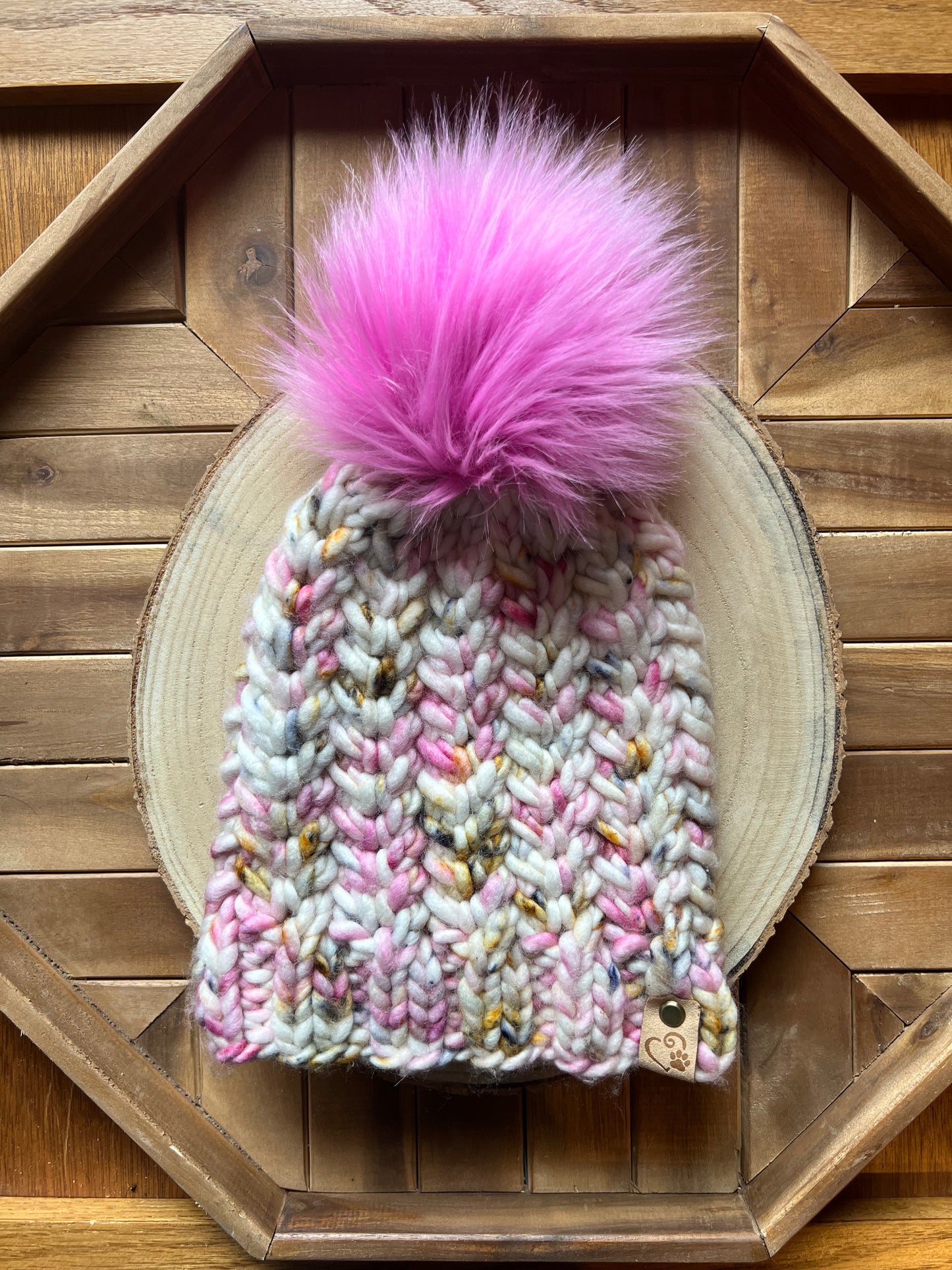Merino wool hat w/ removable faux fur pom