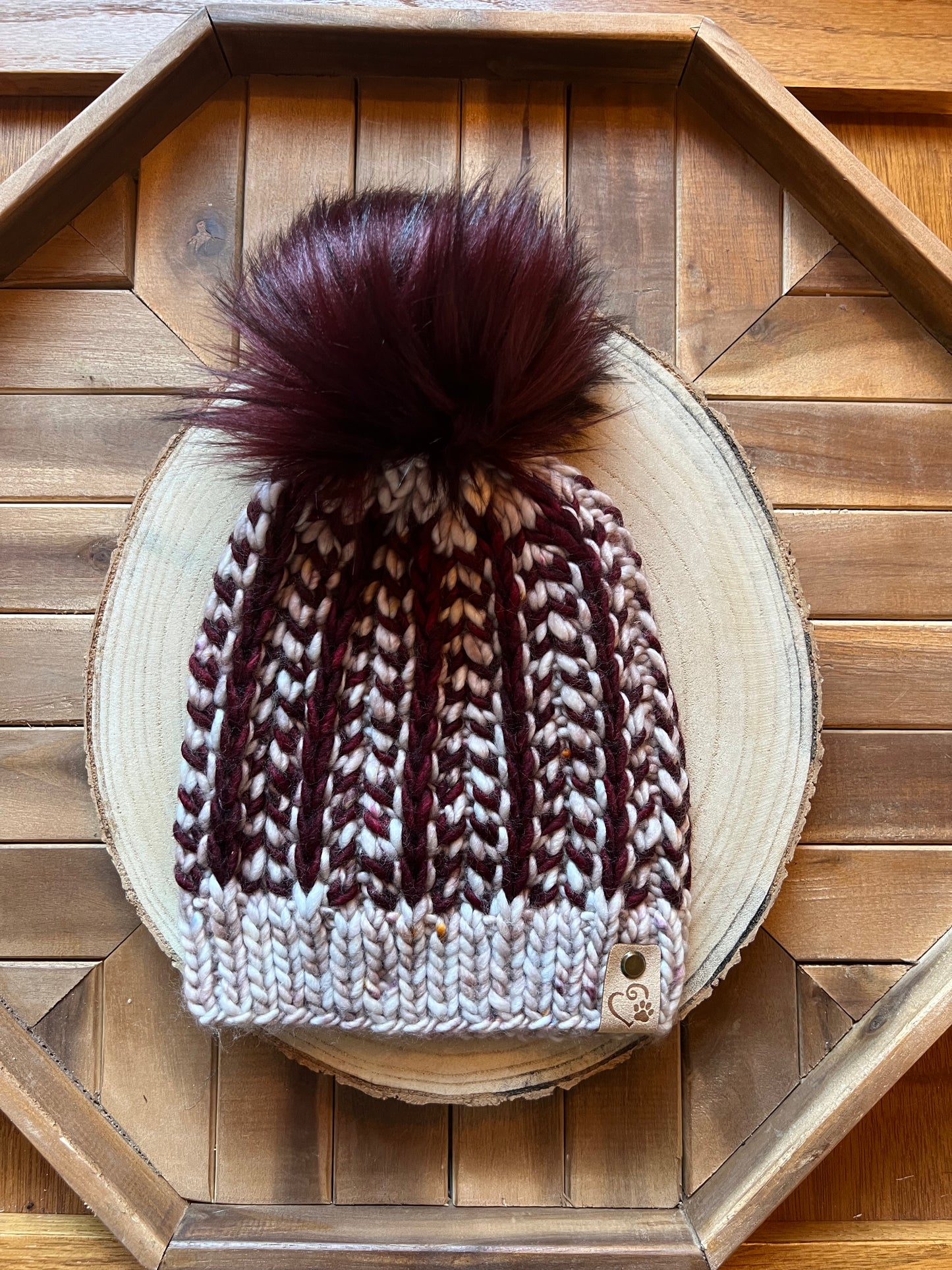 Merino wool hat w/ removable faux fur pom