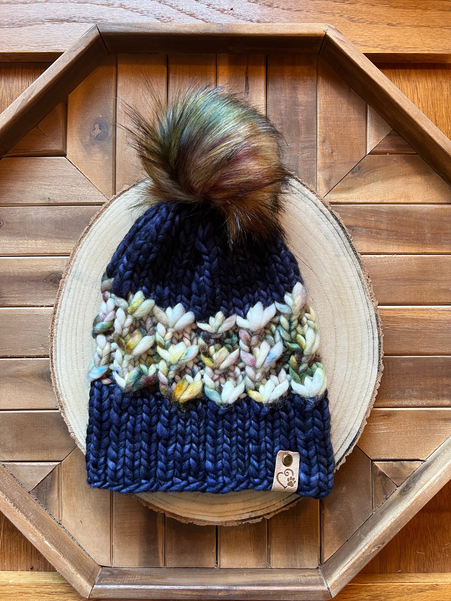 Merino wool hat w/ removable faux fur pom