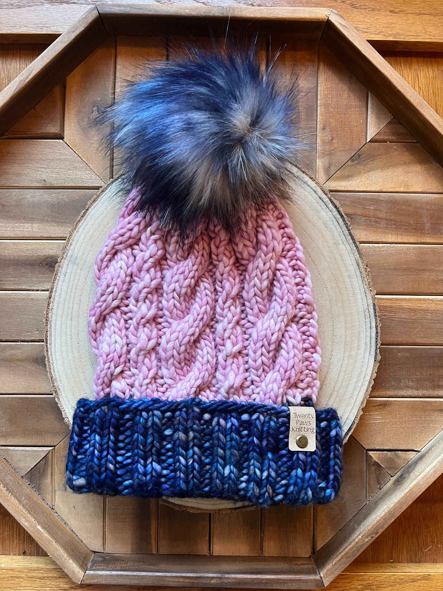 Merino wool hat w/ removable faux fur pom