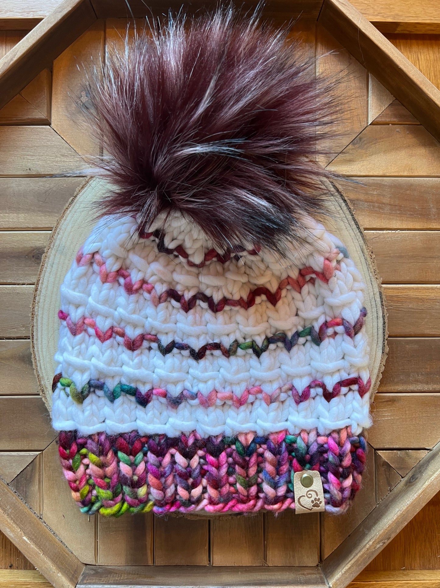 Merino wool hat w/ removable faux fur pom