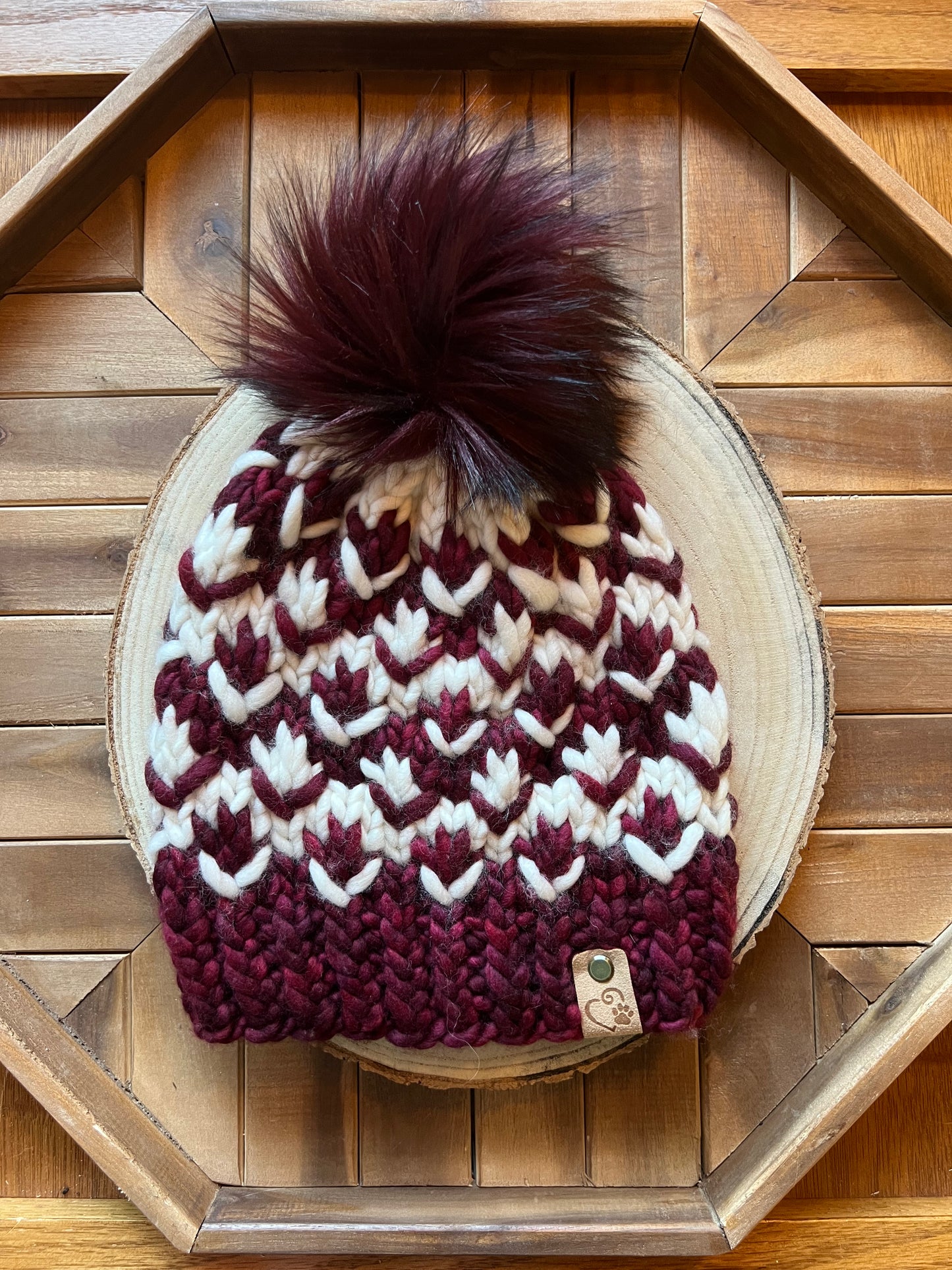 Merino wool hat w/ removable faux fur pom